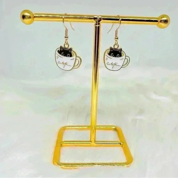 Lovely Kitty In A Coffee Cup Earrings - Picture 3 of 6